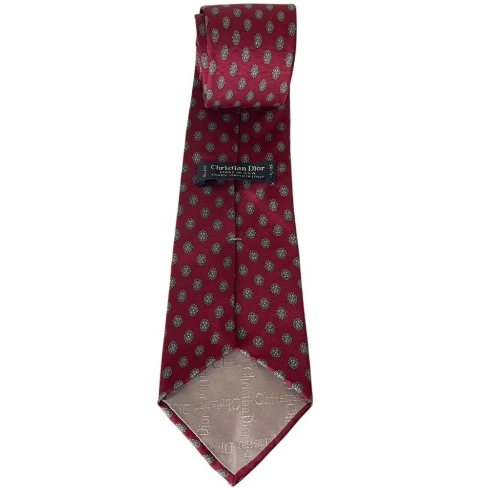 vintage Christian Dior Silk Tie Red Blue Medallion Designer Necktie